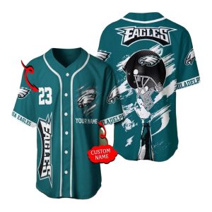 Personalized Philadelphia Eagles Logo And Helmet Brush Pattern Baseball Jersey