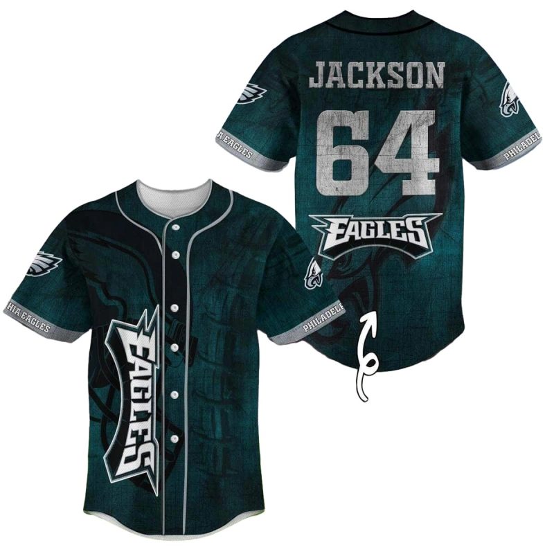 Personalized Philadelphia Eagles Logo Dark Green Baseball Jersey 1