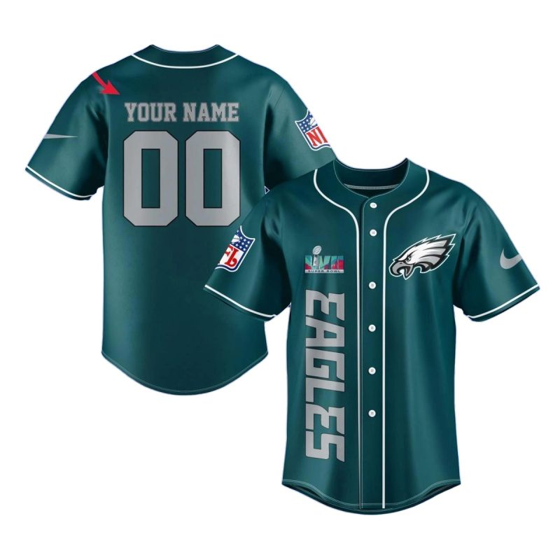 Personalized Philadelphia Eagles Logo Lovely Dark Green Baseball Jersey