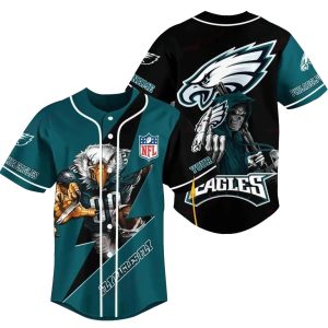 Personalized Philadelphia Eagles Mascot And Death Black And Green Baseball Jersey
