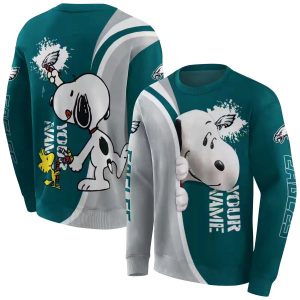 Personalized Philadelphia Eagles Peeking Snoopy Green AOP Sweatshirt