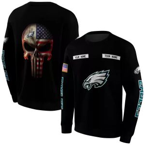 Personalized Philadelphia Eagles Punisher Skull Black AOP Sweatshirt