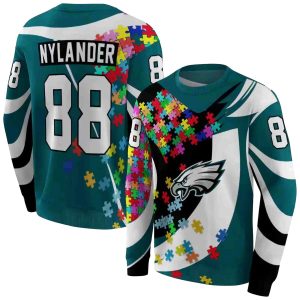 Personalized Philadelphia Eagles Puzzle Pieces Green AOP Sweatshirt