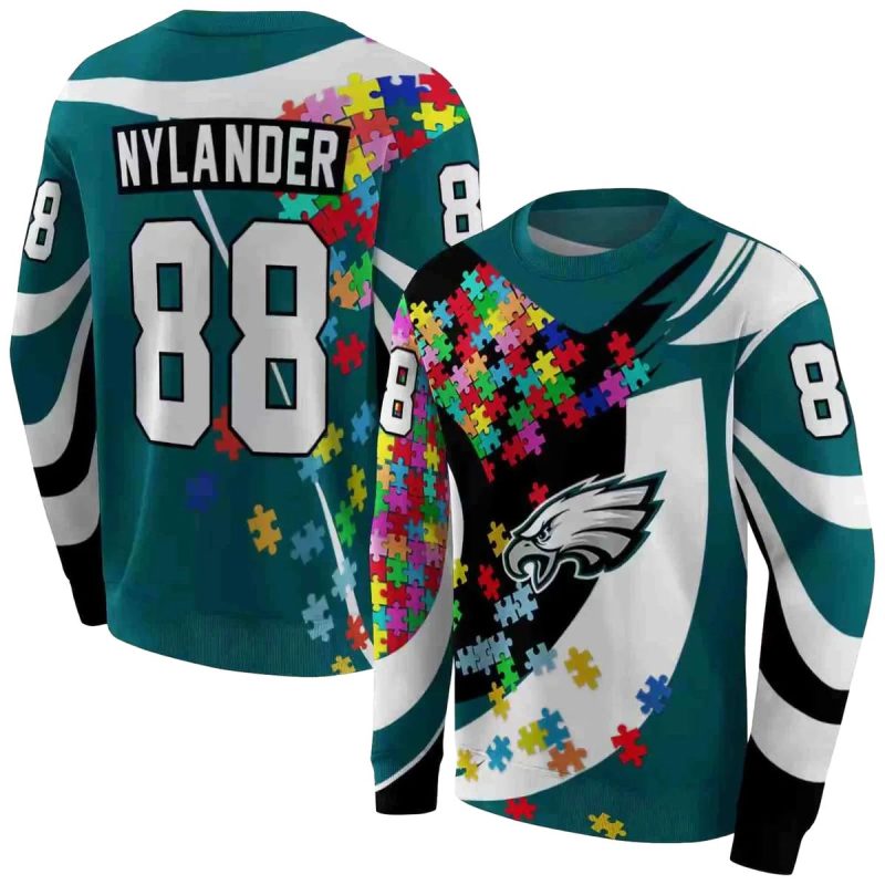 Personalized Philadelphia Eagles Puzzle Pieces Green Aop Sweatshirt 1