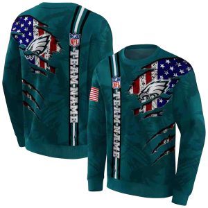 Personalized Philadelphia Eagles Ripped Flag Green AOP Sweatshirt