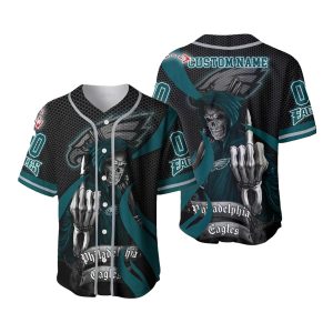 Personalized Philadelphia Eagles Skull Middle Finger The Reaper Baseball Jersey