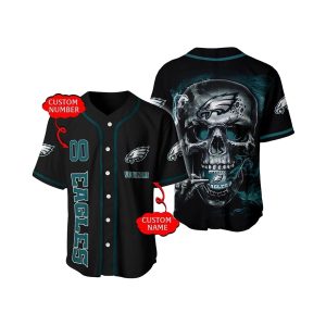 Personalized Philadelphia Eagles Skull Smokes Black Baseball Jersey