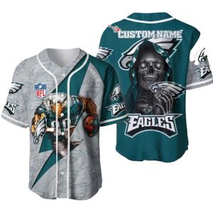 Personalized Philadelphia Eagles The Reaper And Mascot Baseball Jersey