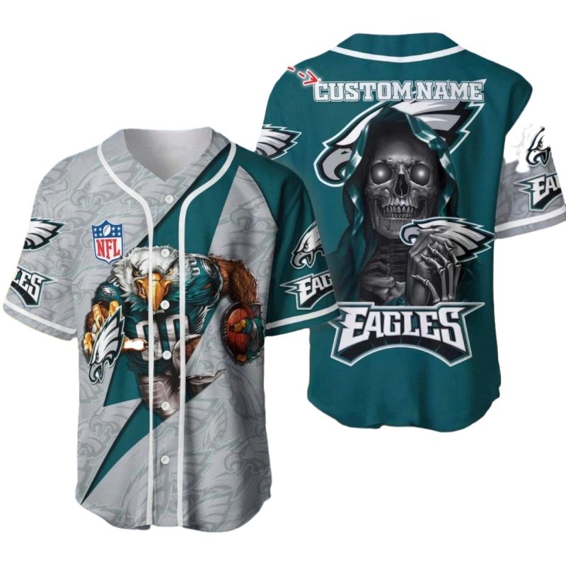 Personalized Philadelphia Eagles The Reaper And Mascot Baseball Jersey 1