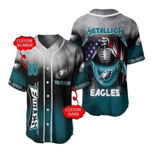 Personalized Philadelphia Eagles US Flag And Skeleton Baseball Jersey