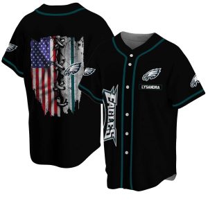 Personalized Philadelphia Eagles US Flag Black Baseball Jersey