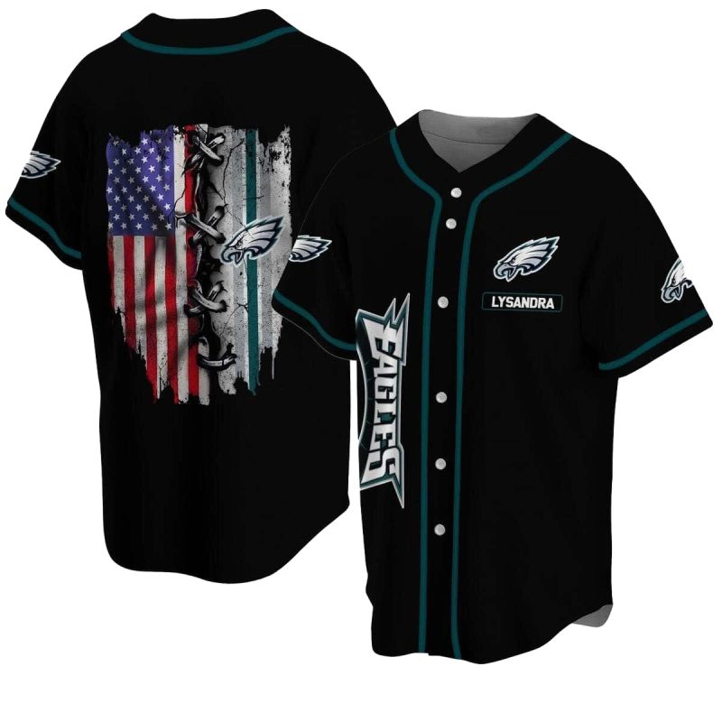 Personalized Philadelphia Eagles Us Flag Black Baseball Jersey 1
