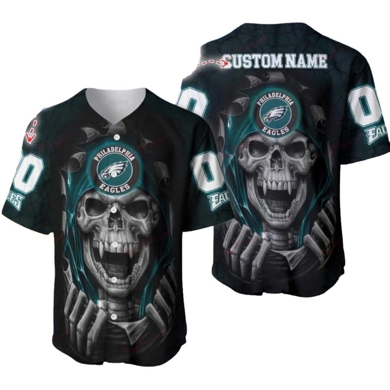Personalized Philadelphia Eagles Vampire Skull Baseball Jersey 1