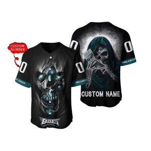 Personalized Philadelphia Eagles Zombie Skull And Logo Baseball Jersey
