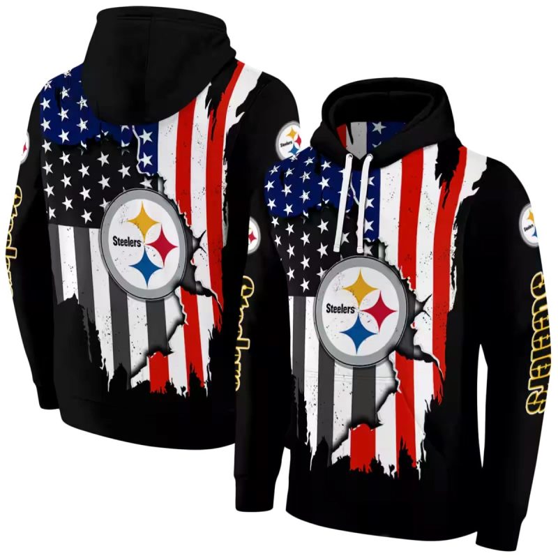 Personalized Pittsburgh Steelers American Pride Black Aop Hoodie 1