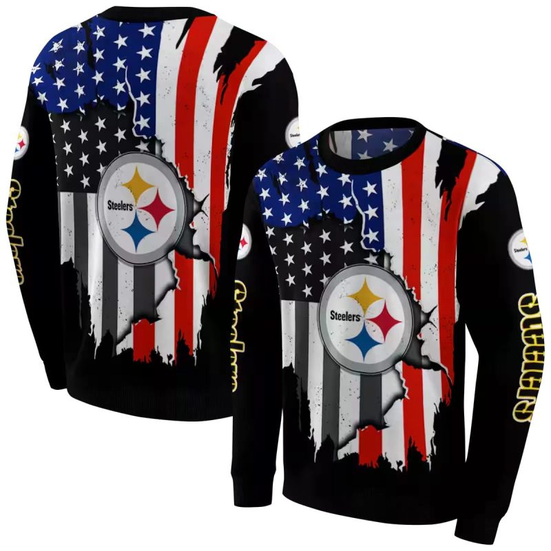 Personalized Pittsburgh Steelers American Pride Black Aop Sweatshirt 1