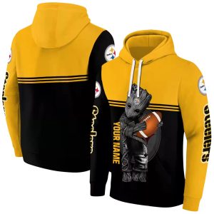Personalized Pittsburgh Steelers Baby Groot Gold Black AOP Hoodie