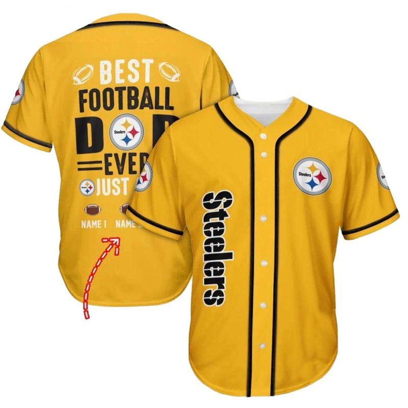 Personalized Pittsburgh Steelers Best Dad Ever Yellow Baseball Jersey 1