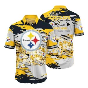 Personalized Pittsburgh Steelers Best Grandpa Ever Floral Hawaiian Shirt