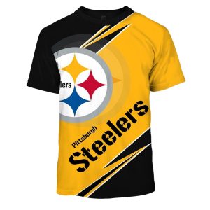Personalized Pittsburgh Steelers Big Logo Black And Yellow Pattern AOP T-Shirt