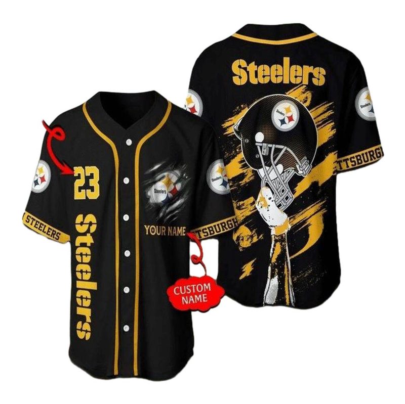 Personalized Pittsburgh Steelers Black Rugby Hat Baseball Jersey 1