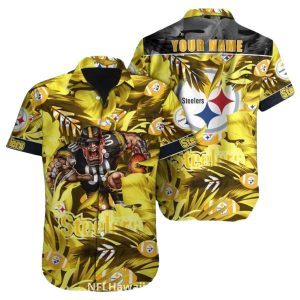 Personalized Pittsburgh Steelers Bold Palm Leaf And Mascot Hawaiian Shirt