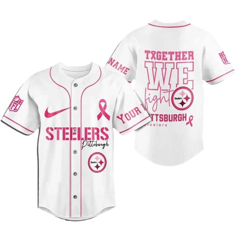 Personalized Pittsburgh Steelers Breast Cancer Baseball Jersey 1