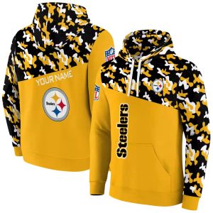 Personalized Pittsburgh Steelers Camo Gold Pattern AOP Hoodie