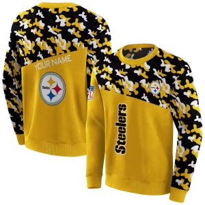 Personalized Pittsburgh Steelers Camo Gold Pattern AOP Sweatshirt