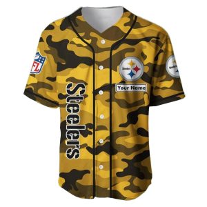 Personalized Pittsburgh Steelers Camo Pattern Baseball Jersey