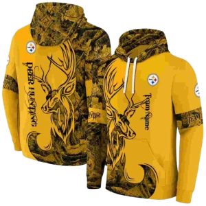 Personalized Pittsburgh Steelers Deer Silhouette Gold AOP Hoodie