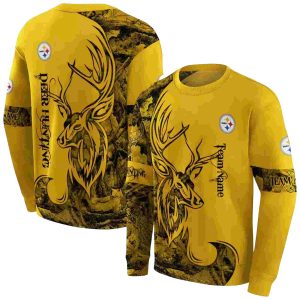 Personalized Pittsburgh Steelers Deer Silhouette Gold AOP Sweatshirt