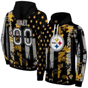 Personalized Pittsburgh Steelers Distressed Flag Gold Black AOP Hoodie
