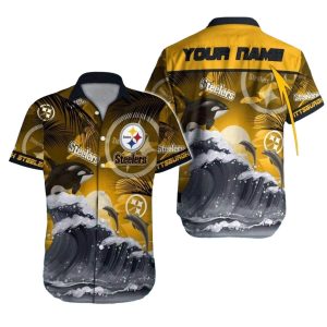 Personalized Pittsburgh Steelers Dolphins Ocean Waves Hawaiian Shirt