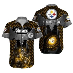 Personalized Pittsburgh Steelers Dragon Warrior Black Gold Hawaiian Shirt