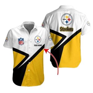 Personalized Pittsburgh Steelers Fanfare White And Yellow Diagonal Hawaiian Shirt