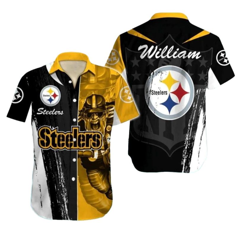 Personalized Pittsburgh Steelers Fierce Fan Black Gold Graphics Hawaiian Shirt 1