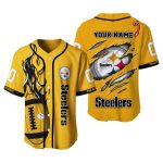 Personalized Pittsburgh Steelers Flame Ball Inside Me Yellow Baseball Jersey