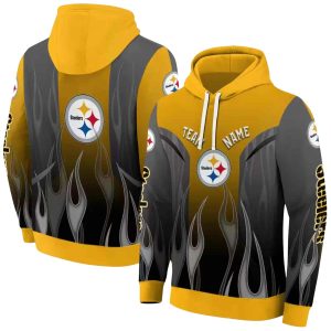 Personalized Pittsburgh Steelers Flame Design Gold AOP Hoodie