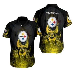 Personalized Pittsburgh Steelers Flame Skull Hawaiian Shirt