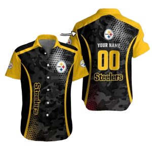 Personalized Pittsburgh Steelers Gridiron Camo Hawaiian Shirt