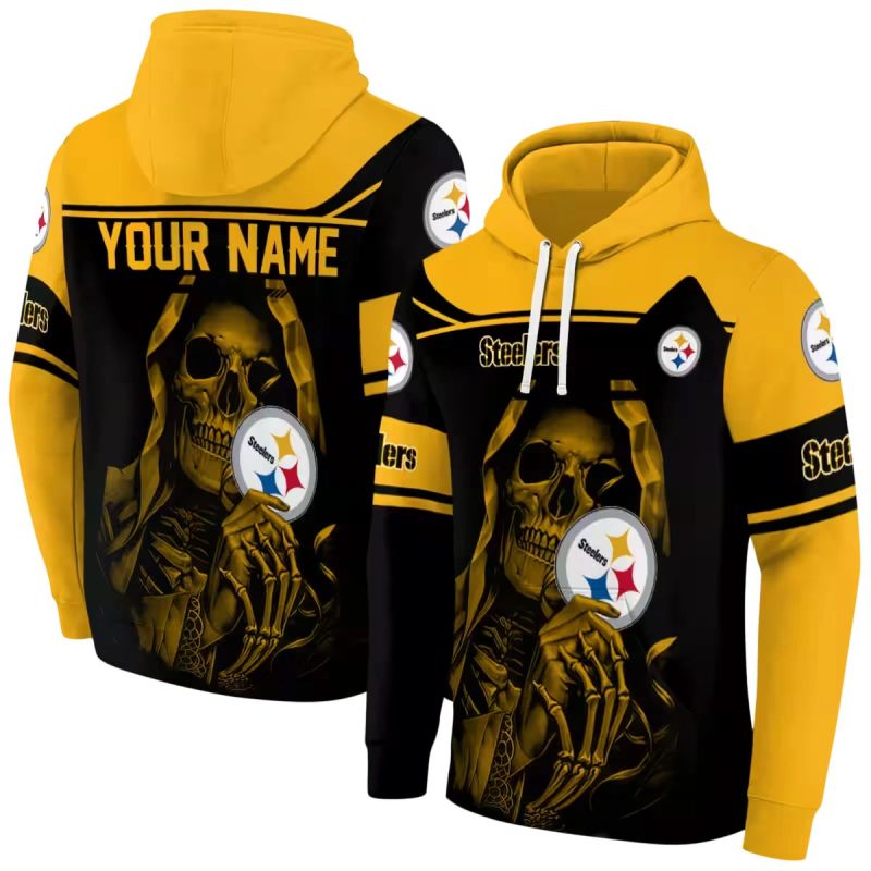 Personalized Pittsburgh Steelers Grim Reaper Gold Black Aop Hoodie 1