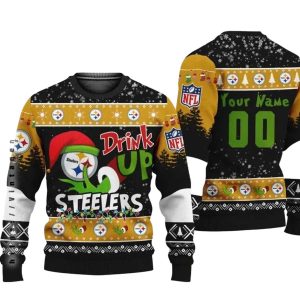 Personalized Pittsburgh Steelers Grinch Drink Up Ugly Sweater