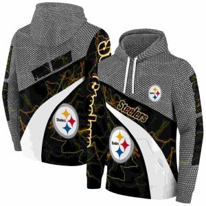 Personalized Pittsburgh Steelers Hexagonal Mesh Gold Black Gray AOP Hoodie