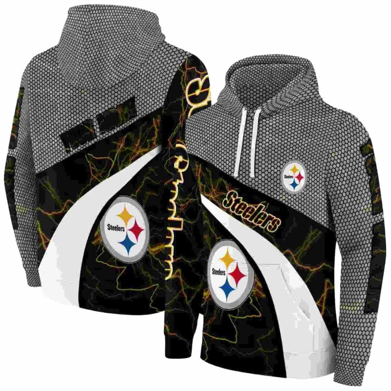 Personalized Pittsburgh Steelers Hexagonal Mesh Gold Black Gray Aop Hoodie 1
