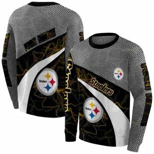 Personalized Pittsburgh Steelers Hexagonal Mesh Gold Black Gray AOP Sweatshirt