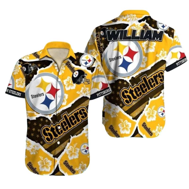 Personalized Pittsburgh Steelers Hibiscus And Football Helmet Mix Hawaiian Shirt 1