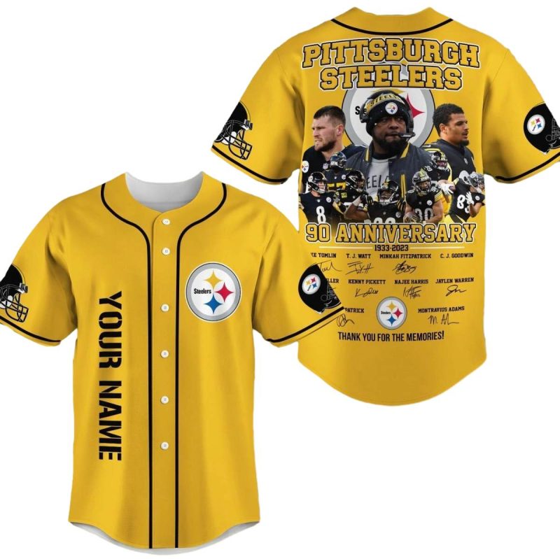 Personalized Pittsburgh Steelers Logo 90Th Anniversary Yellow Pattern Baseball Jersey 1