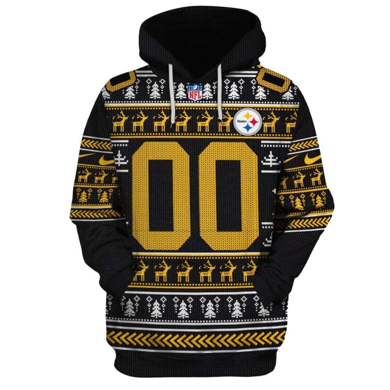 Personalized Pittsburgh Steelers Logo And Christmas Ugly Sweater 2025 Aop Hoodie 1