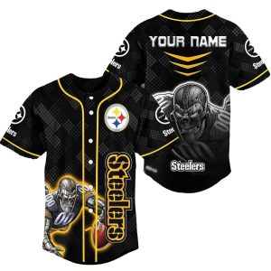 Personalized Pittsburgh Steelers Logo And Player Black Baseball Jersey